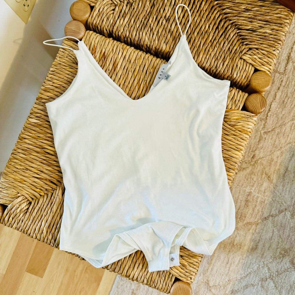 Gaze White String Tank Bodysuit Size S